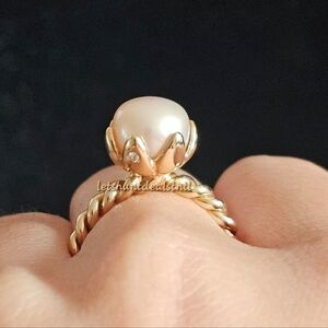 PANDORA 14K GOLD PEARL AND DIAMOND RING. 150110P. Size 50/5.25.